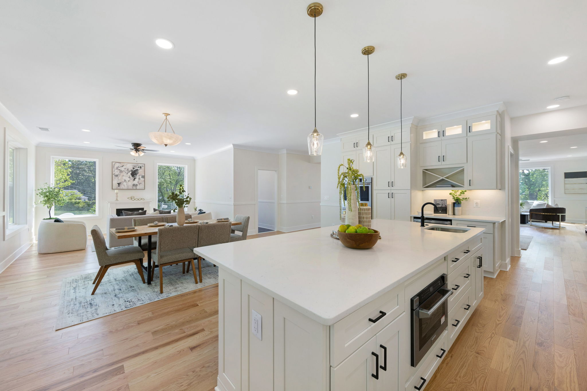 Kitchen island and adjoining gathering space